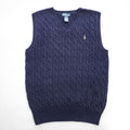 Polo Ralph Lauren 90年代 ヴィンテージ ケーブル編み Vネック ニットベスト L ネイビー スモールポニー ロゴ 刺繍