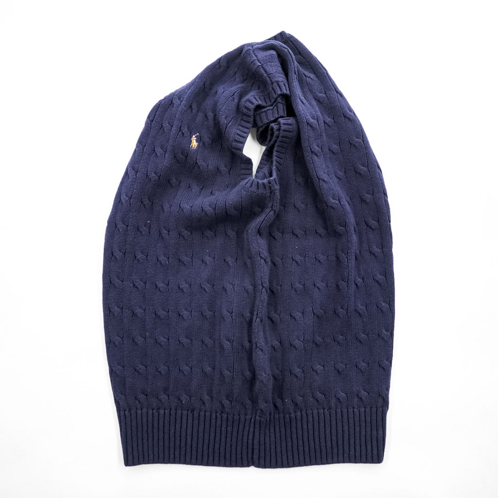 Polo Ralph Lauren 90年代 ヴィンテージ ケーブル編み Vネック ニットベスト L ネイビー スモールポニー ロゴ 刺繍