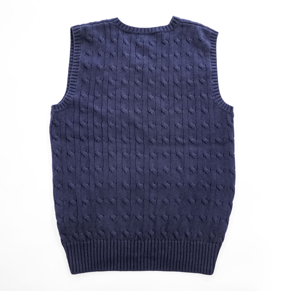 Polo Ralph Lauren 90年代 ヴィンテージ ケーブル編み Vネック ニットベスト L ネイビー スモールポニー ロゴ 刺繍