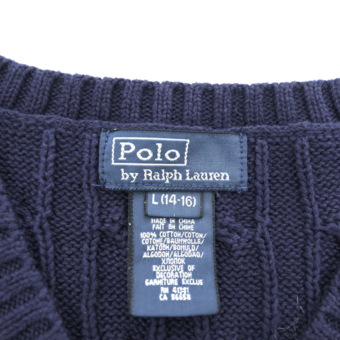 Polo Ralph Lauren 90年代 ヴィンテージ ケーブル編み Vネック ニットベスト L ネイビー スモールポニー ロゴ 刺繍