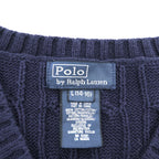 Polo Ralph Lauren 90年代 ヴィンテージ ケーブル編み Vネック ニットベスト L ネイビー スモールポニー ロゴ 刺繍