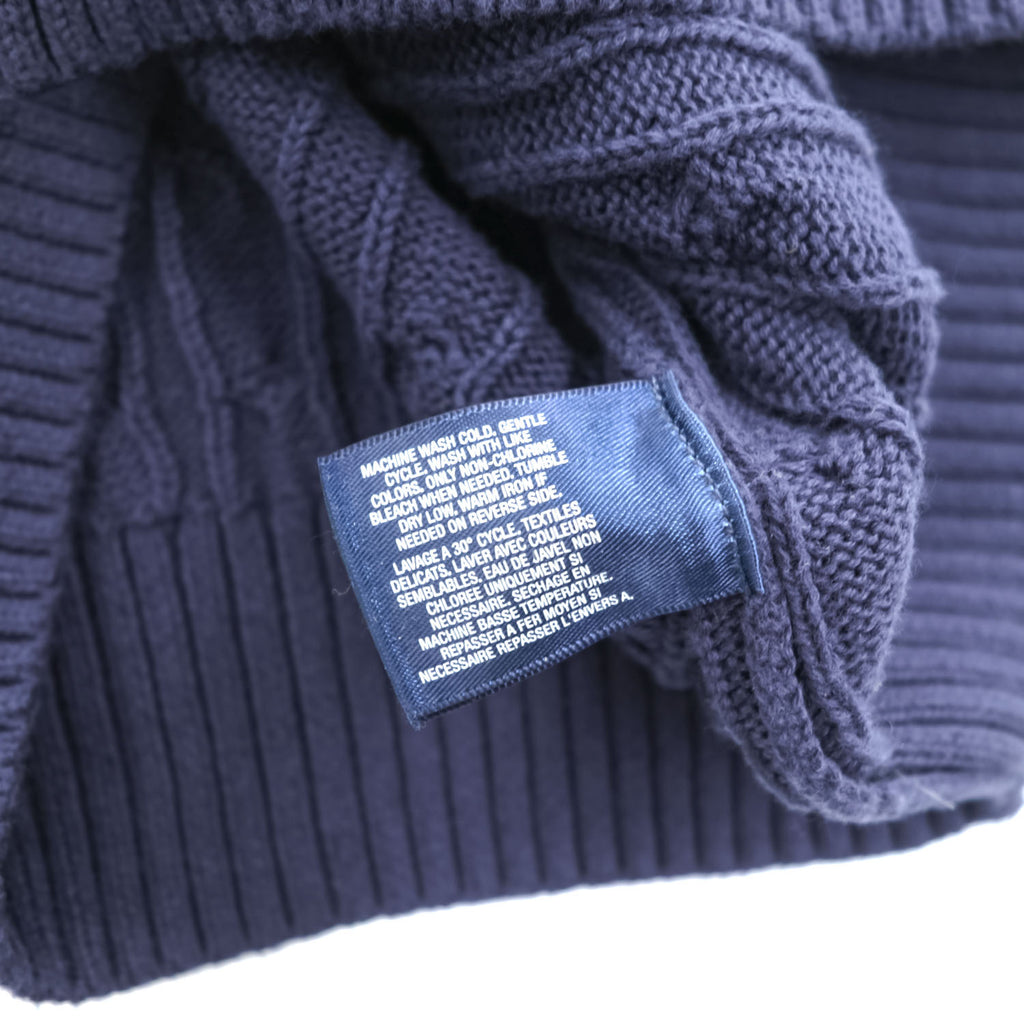Polo Ralph Lauren 90年代 ヴィンテージ ケーブル編み Vネック ニットベスト L ネイビー スモールポニー ロゴ 刺繍