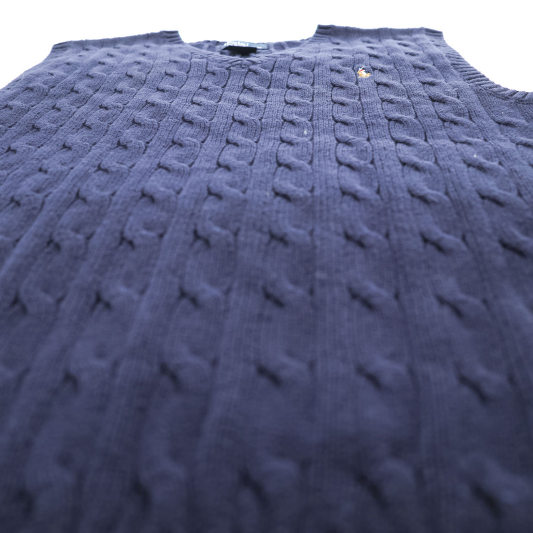 Polo Ralph Lauren 90年代 ヴィンテージ ケーブル編み Vネック ニットベスト L ネイビー スモールポニー ロゴ 刺繍
