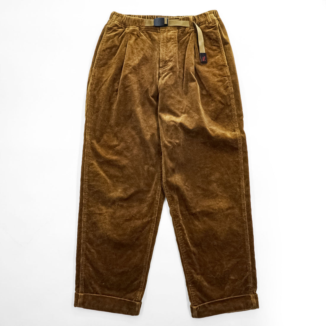 GRAMICCI コーデュロイ タック テーパード イージーパンツ CORDUROY TUCK TAPERED PANTS M ブラウン ストレッチ ベルト付 プリーツ ダブルカフス GMP-20F021