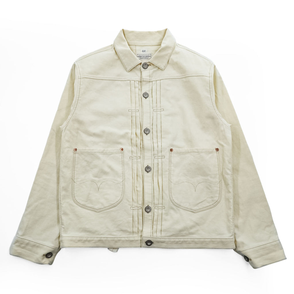 PHERROW'S FRONTIER SERIES トリプルプリーツ デニムジャケット Gジャン L ホワイト 生成り シンチバック タック Lot 100WB DENIM WORK JACKET