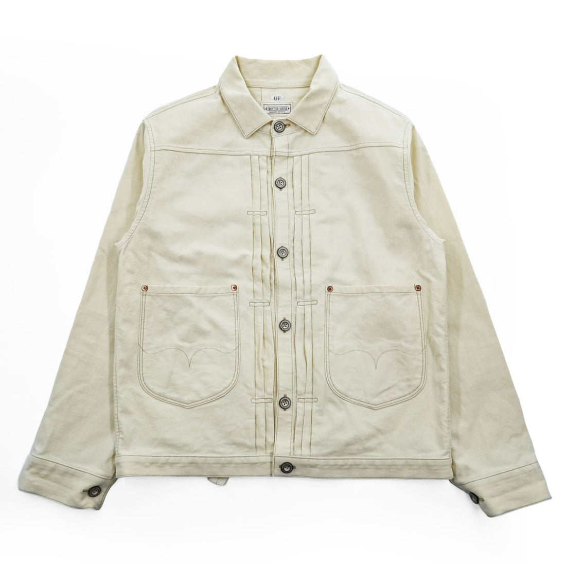 PHERROW'S FRONTIER SERIES トリプルプリーツ デニムジャケット Gジャン L ホワイト 生成り シンチバック タック Lot 100WB DENIM WORK JACKET