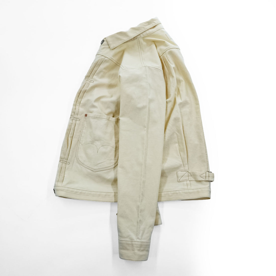 PHERROW'S FRONTIER SERIES トリプルプリーツ デニムジャケット Gジャン L ホワイト 生成り シンチバック タック Lot 100WB DENIM WORK JACKET
