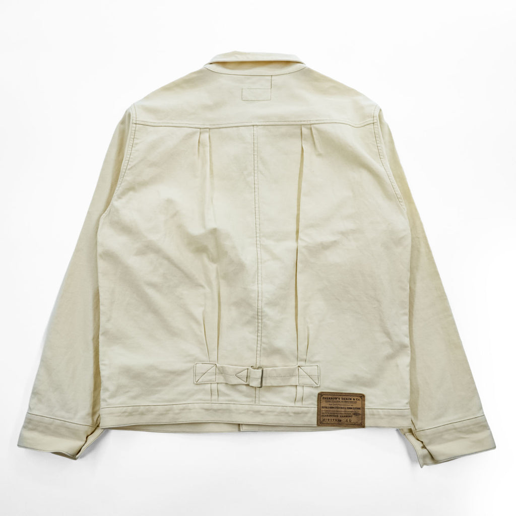 PHERROW'S FRONTIER SERIES トリプルプリーツ デニムジャケット Gジャン L ホワイト 生成り シンチバック タック Lot 100WB DENIM WORK JACKET