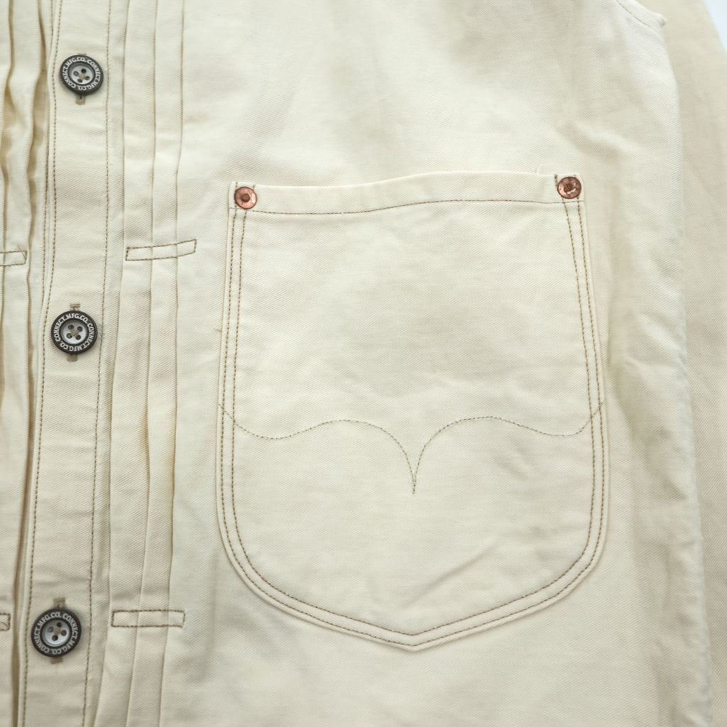 PHERROW'S FRONTIER SERIES トリプルプリーツ デニムジャケット Gジャン L ホワイト 生成り シンチバック タック Lot 100WB DENIM WORK JACKET