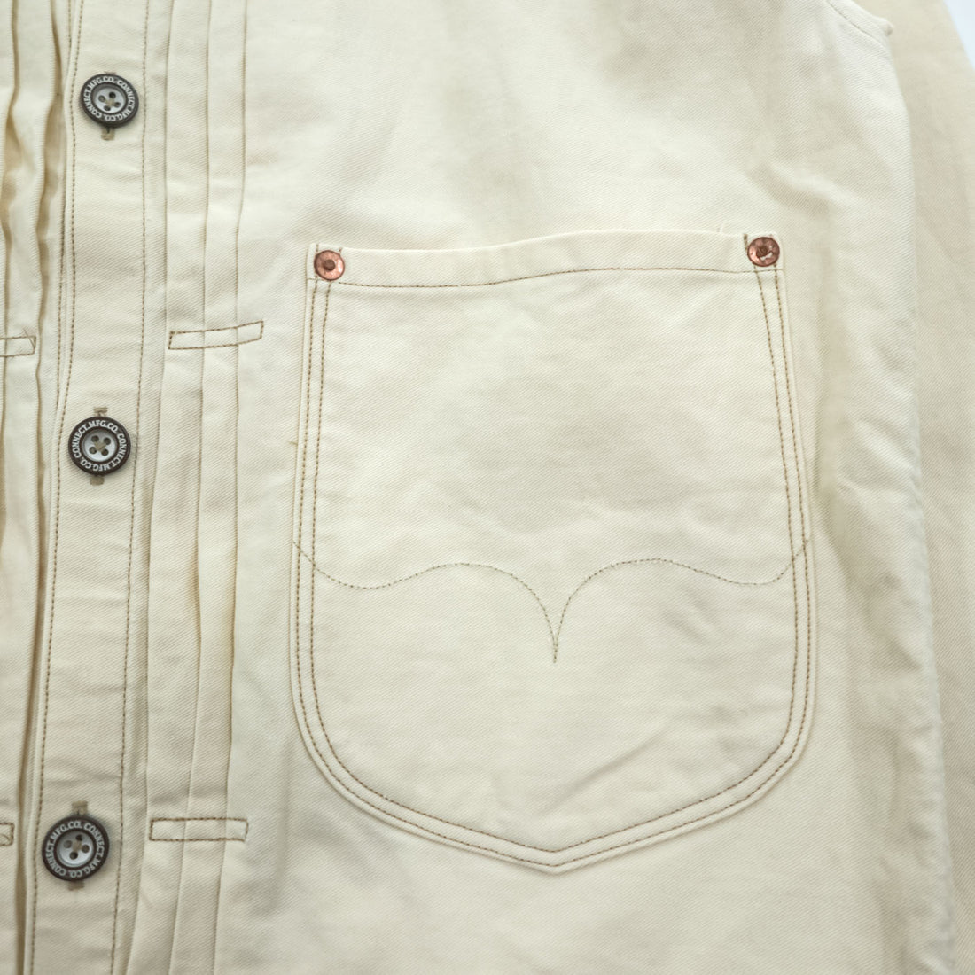 PHERROW'S FRONTIER SERIES トリプルプリーツ デニムジャケット Gジャン L ホワイト 生成り シンチバック タック Lot 100WB DENIM WORK JACKET
