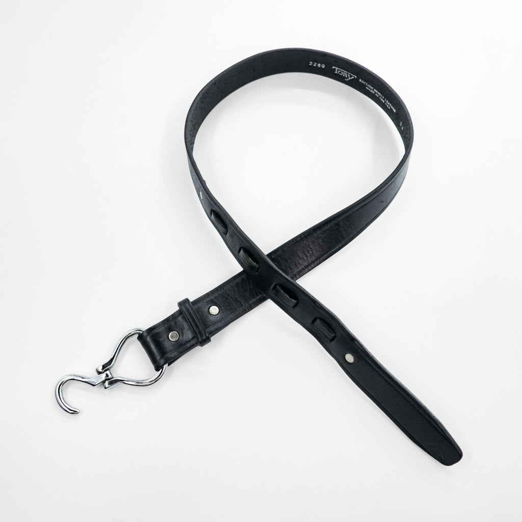 TORY 2280 English Bridle Leather Hook Buckle Belt Black Made in USA Size 32 Hoof Pick Belt