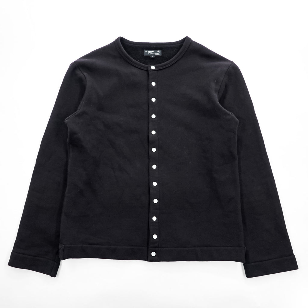 Agnes b. Homme M001 Cardigan Pression Black Cotton Fleece Snap Button Size S Japan