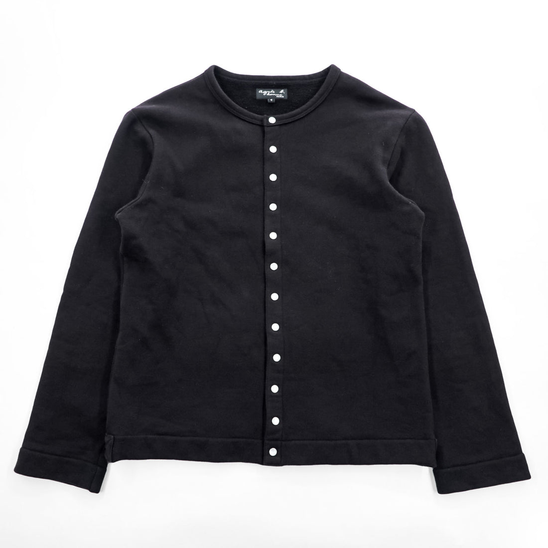 Agnes b. Homme M001 Cardigan Pression Black Cotton Fleece Snap Button Size S Japan
