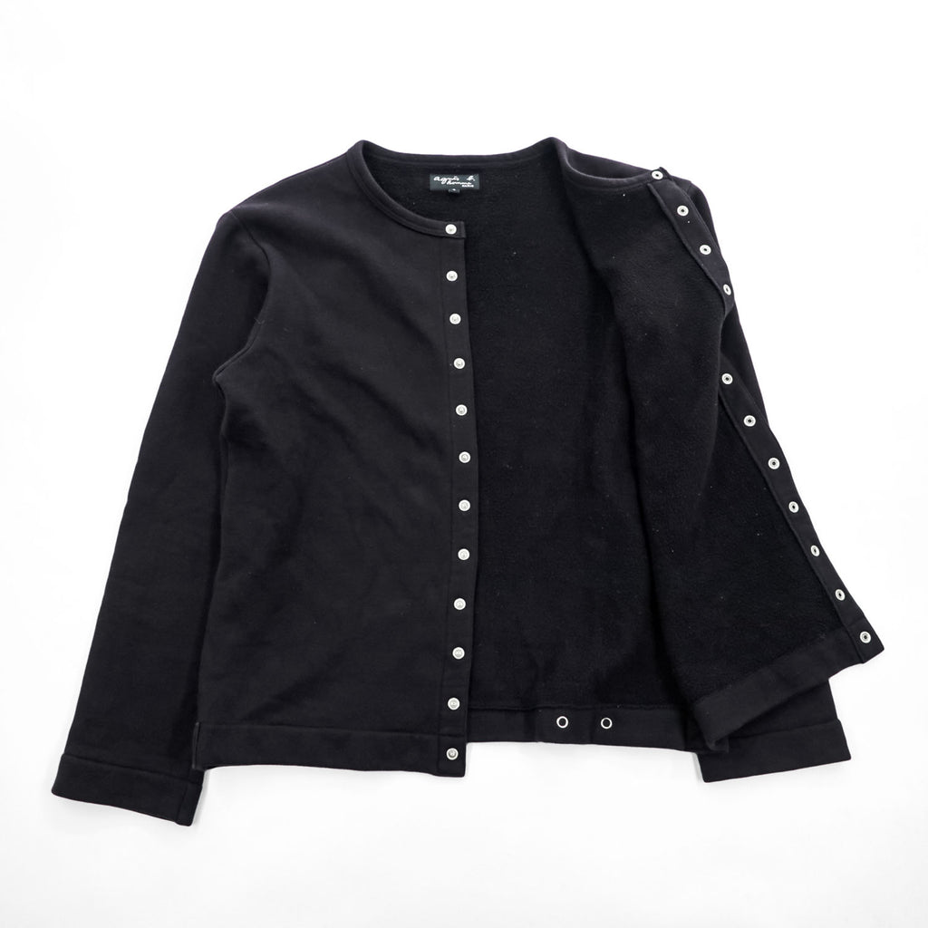 Agnes b. Homme M001 Cardigan Pression Black Cotton Fleece Snap Button Size S Japan