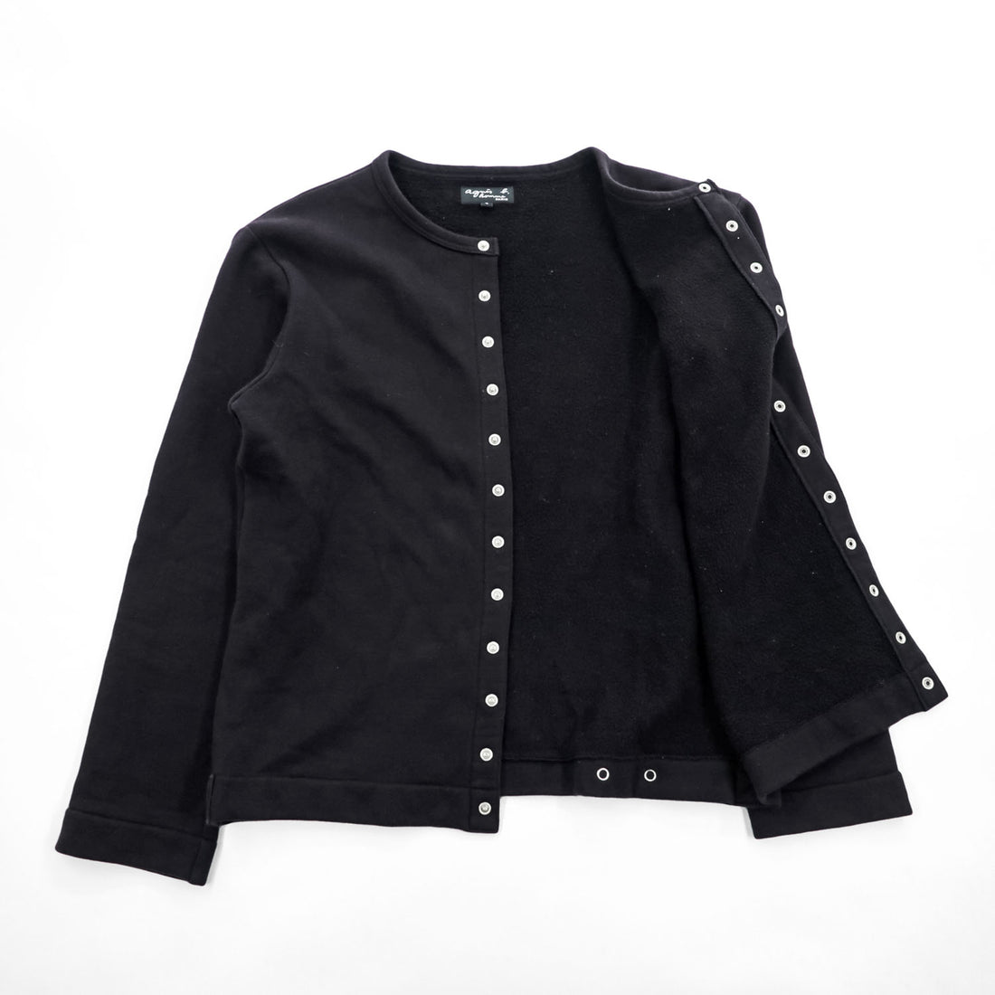 Agnes b. Homme M001 Cardigan Pression Black Cotton Fleece Snap Button Size S Japan