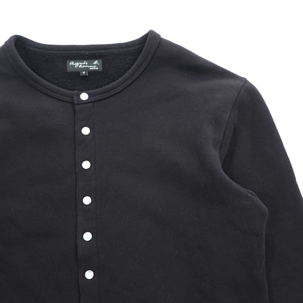 Agnes b. Homme M001 Cardigan Pression Black Cotton Fleece Snap Button Size S Japan