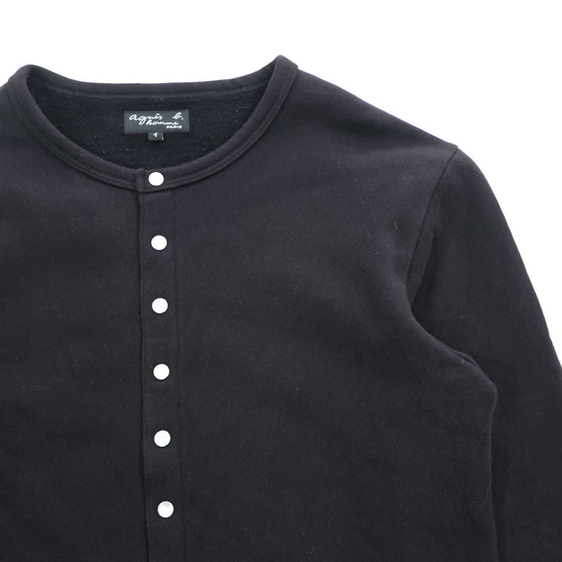 Agnes b. Homme M001 Cardigan Pression Black Cotton Fleece Snap Button Size S Japan