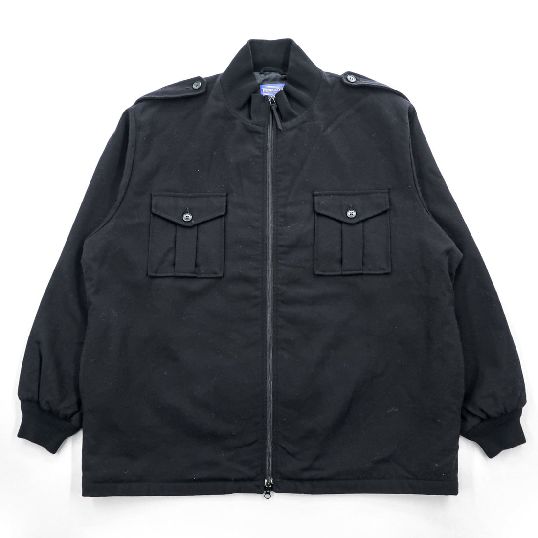 Pendleton Black Wool Military Bomber Jacket XXL Epaulets Double Zip USA Fabric