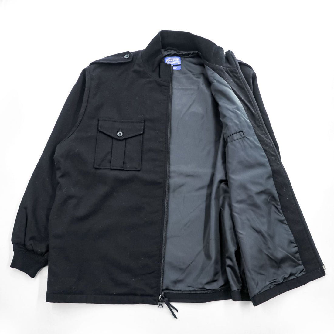 Pendleton Black Wool Military Bomber Jacket XXL Epaulets Double Zip USA Fabric