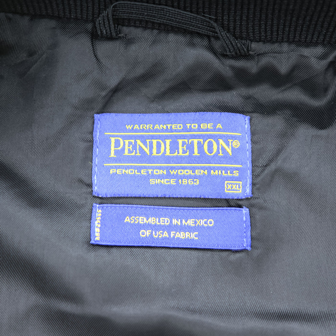 Pendleton Black Wool Military Bomber Jacket XXL Epaulets Double Zip USA Fabric