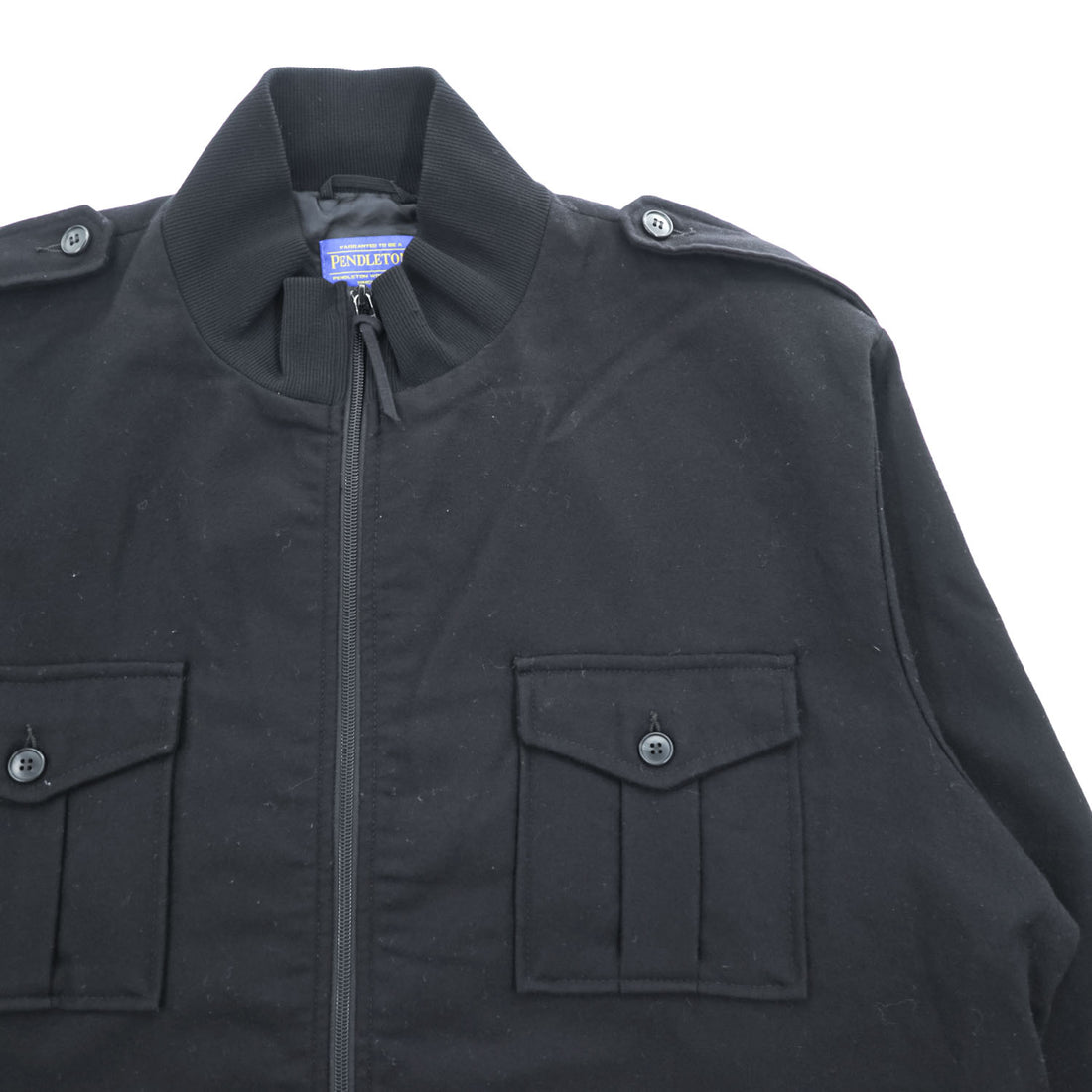 Pendleton Black Wool Military Bomber Jacket XXL Epaulets Double Zip USA Fabric