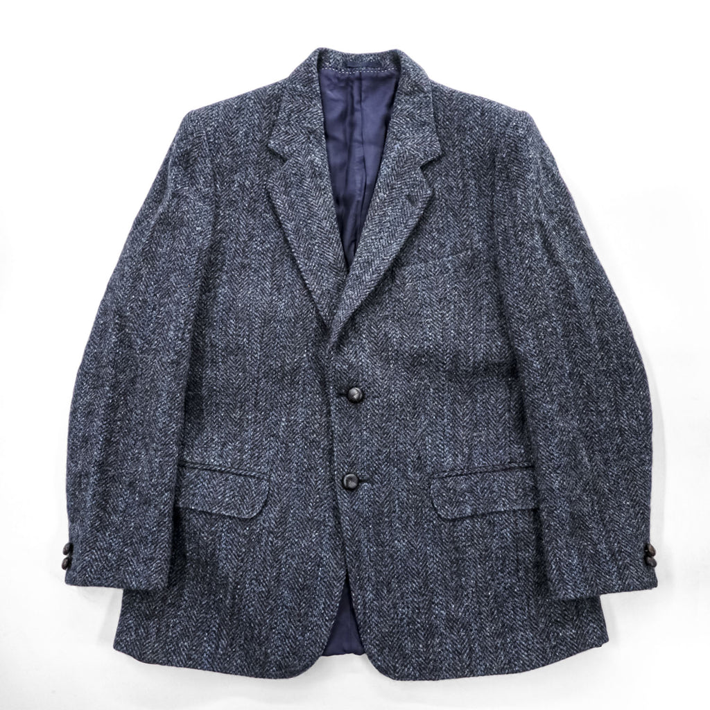 Harris Tweed 90年代 英国製 ツイード  ブレザー ヘリンボーン 2B テーラードジャケット L ネイビー イングランド製