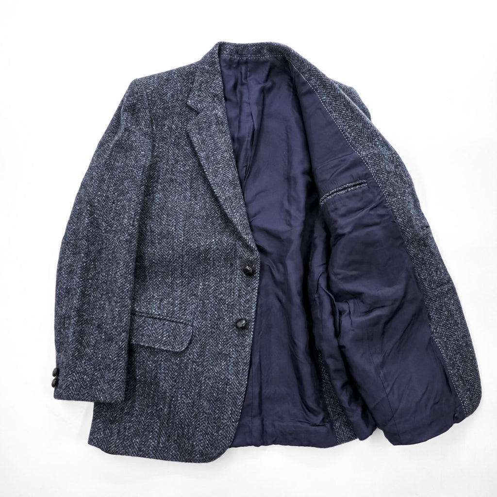 Harris Tweed 90年代 英国製 ツイード  ブレザー ヘリンボーン 2B テーラードジャケット L ネイビー イングランド製