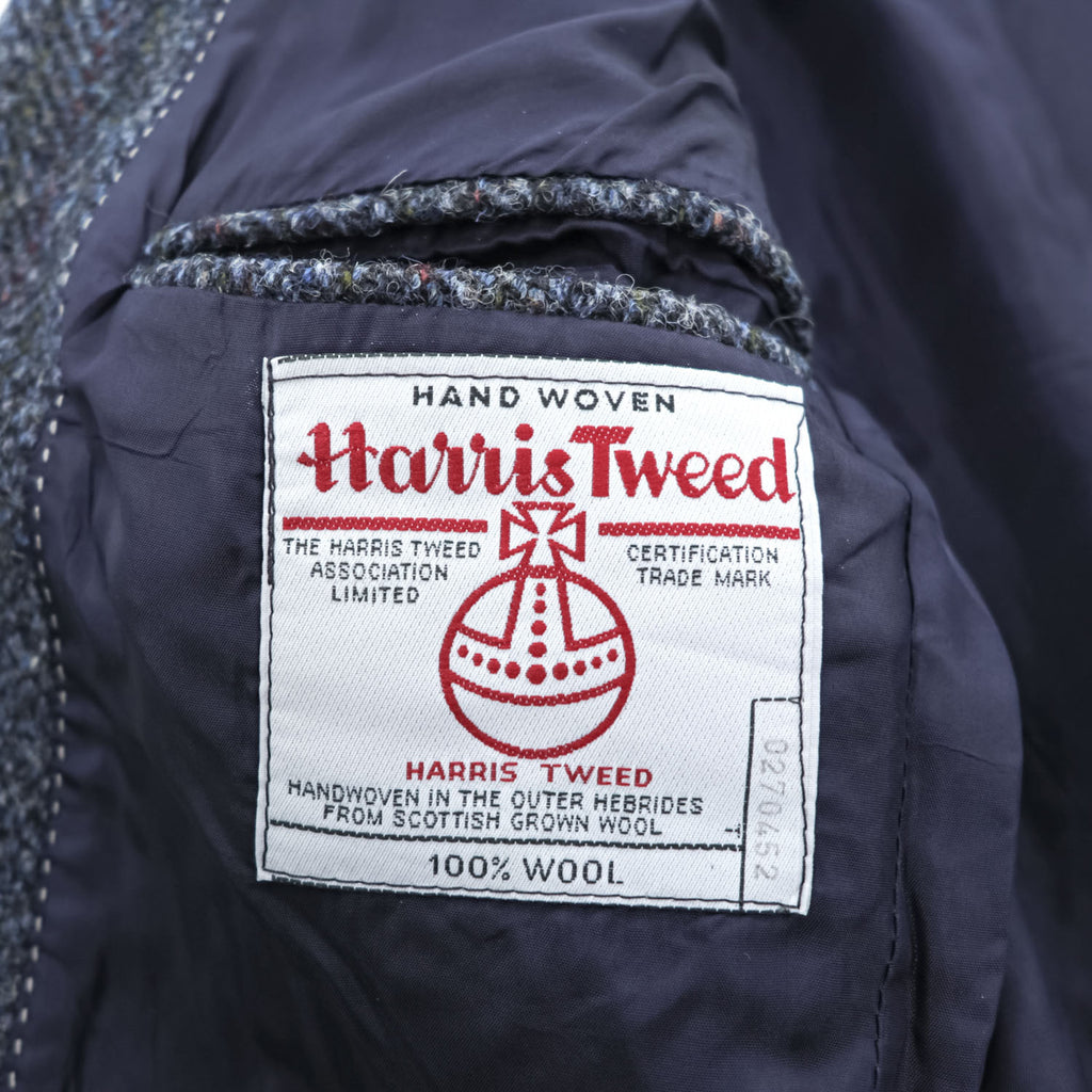Harris Tweed 90年代 英国製 ツイード  ブレザー ヘリンボーン 2B テーラードジャケット L ネイビー イングランド製