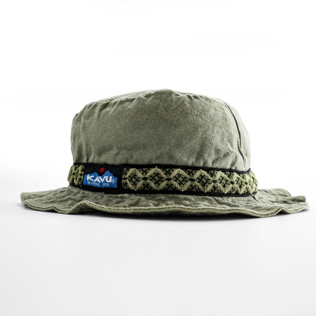KAVU Made in USA Cotton Bucket Hat L Olive Chin Strap