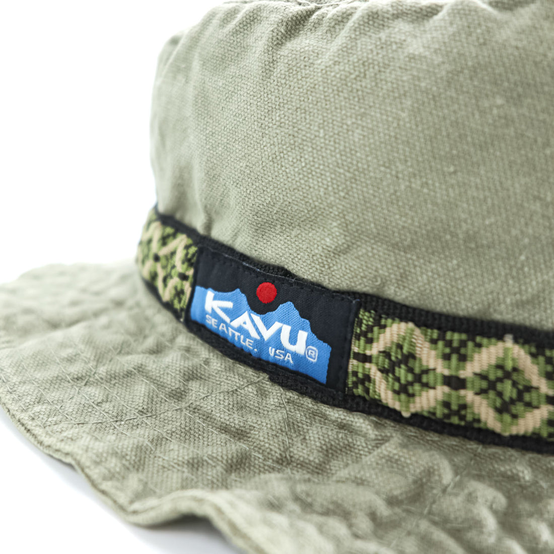 KAVU Made in USA Cotton Bucket Hat L Olive Chin Strap