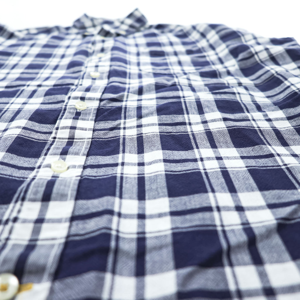 Barbour リネンブレンド 長袖 ボタンダウンシャツ M ネイビー 麻 チェック TAILORED FIT 胸ポケット MSH5166NY91