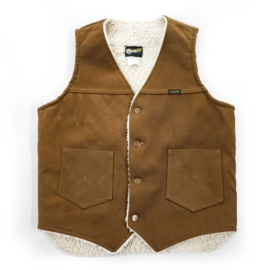Wrangler USA-Made 1970s Vintage Vest, Size M, Brown, Faux Suede, Boa, Sherpa (VL459DB)