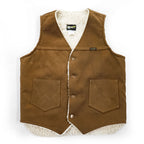 Wrangler USA-Made 1970s Vintage Vest, Size M, Brown, Faux Suede, Boa, Sherpa (VL459DB)