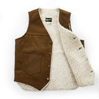 Wrangler USA-Made 1970s Vintage Vest, Size M, Brown, Faux Suede, Boa, Sherpa (VL459DB)