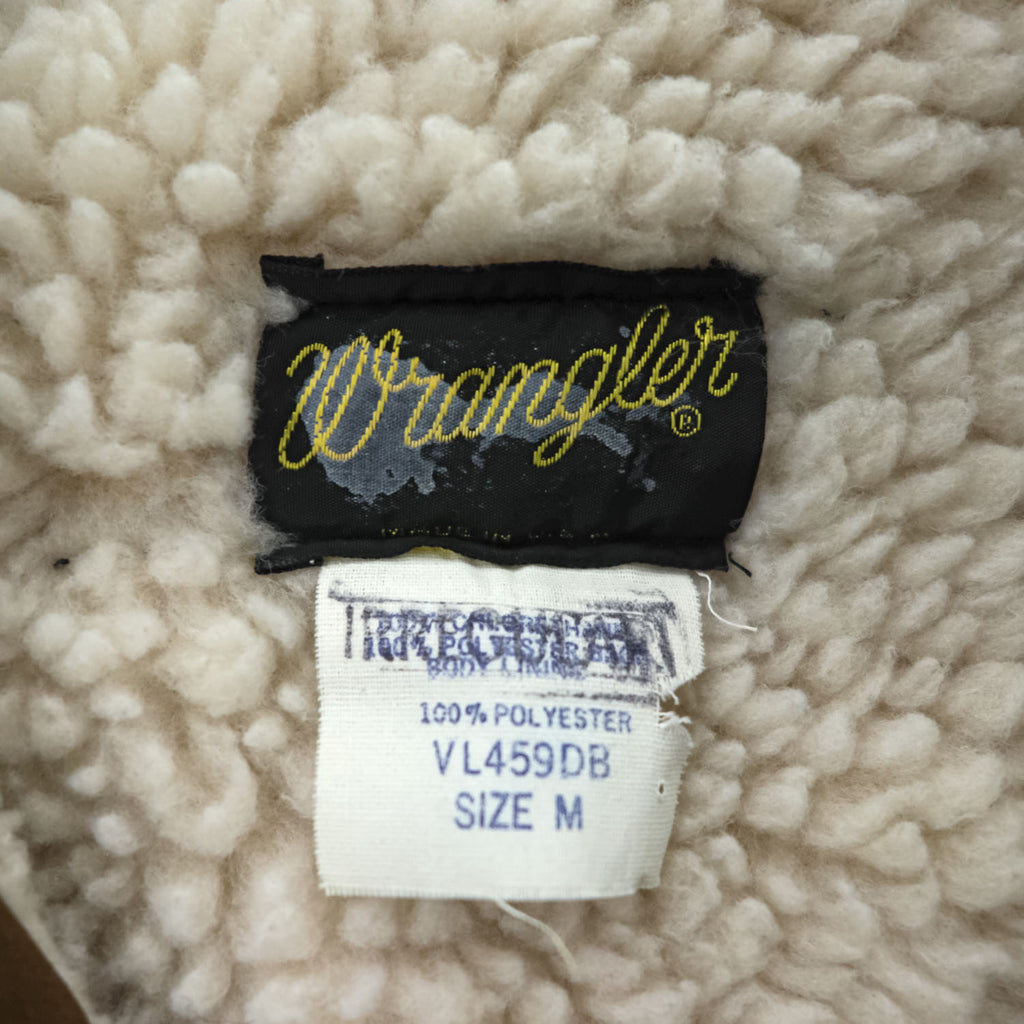 Wrangler USA-Made 1970s Vintage Vest, Size M, Brown, Faux Suede, Boa, Sherpa (VL459DB)