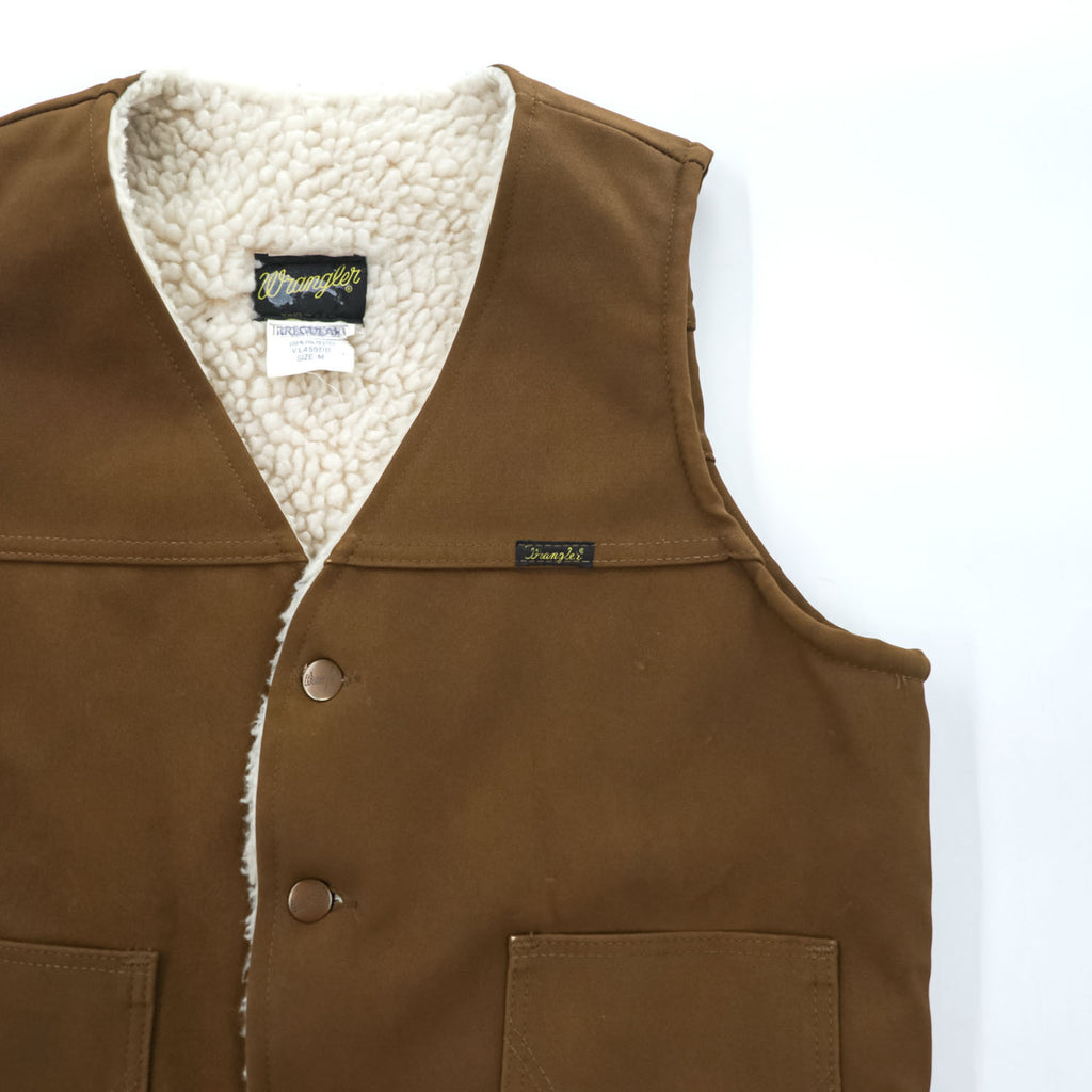 Wrangler USA-Made 1970s Vintage Vest, Size M, Brown, Faux Suede, Boa, Sherpa (VL459DB)