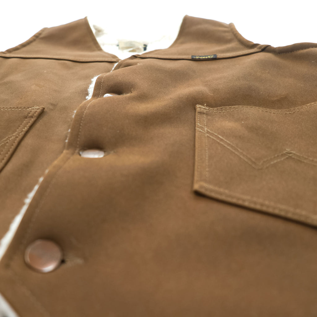 Wrangler USA-Made 1970s Vintage Vest, Size M, Brown, Faux Suede, Boa, Sherpa (VL459DB)
