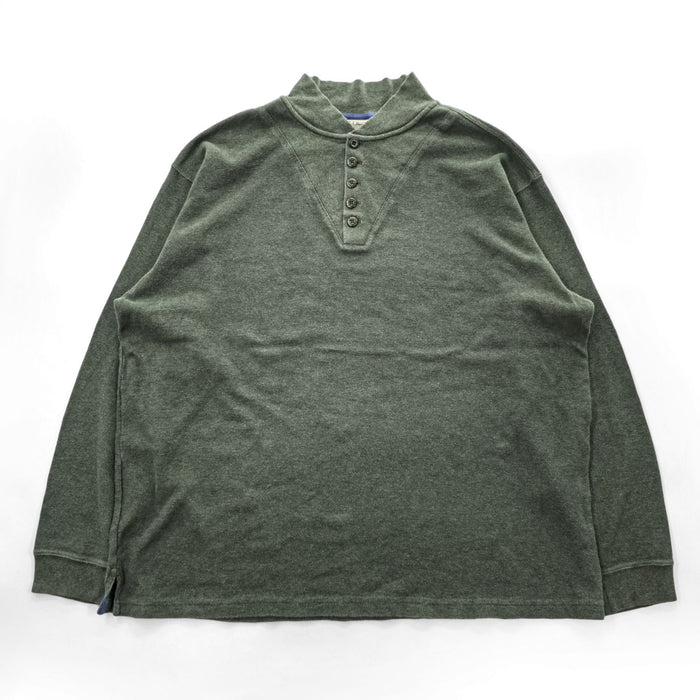 L.L.Bean 90年代 ヘンリーネック 長袖ロングスリーブ Tシャツ XXL カーキ グリーン ビッグサイズ ハーフボタン BKF3
