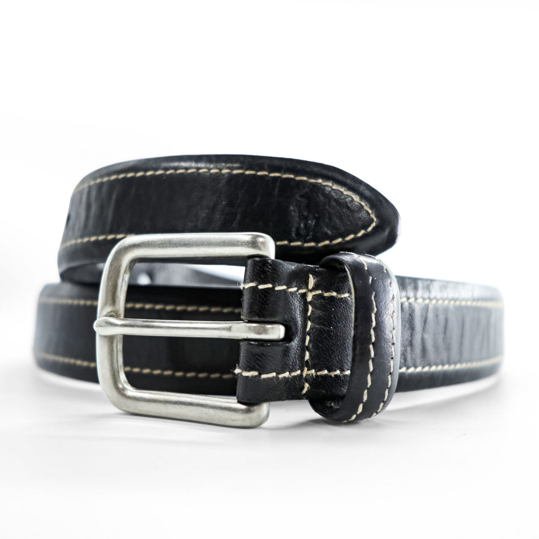 Polo Ralph Lauren イタリアンサドルレザー ベルト ブラック シルバー メタル ピンバックル コントラストステッチ 2110309-001