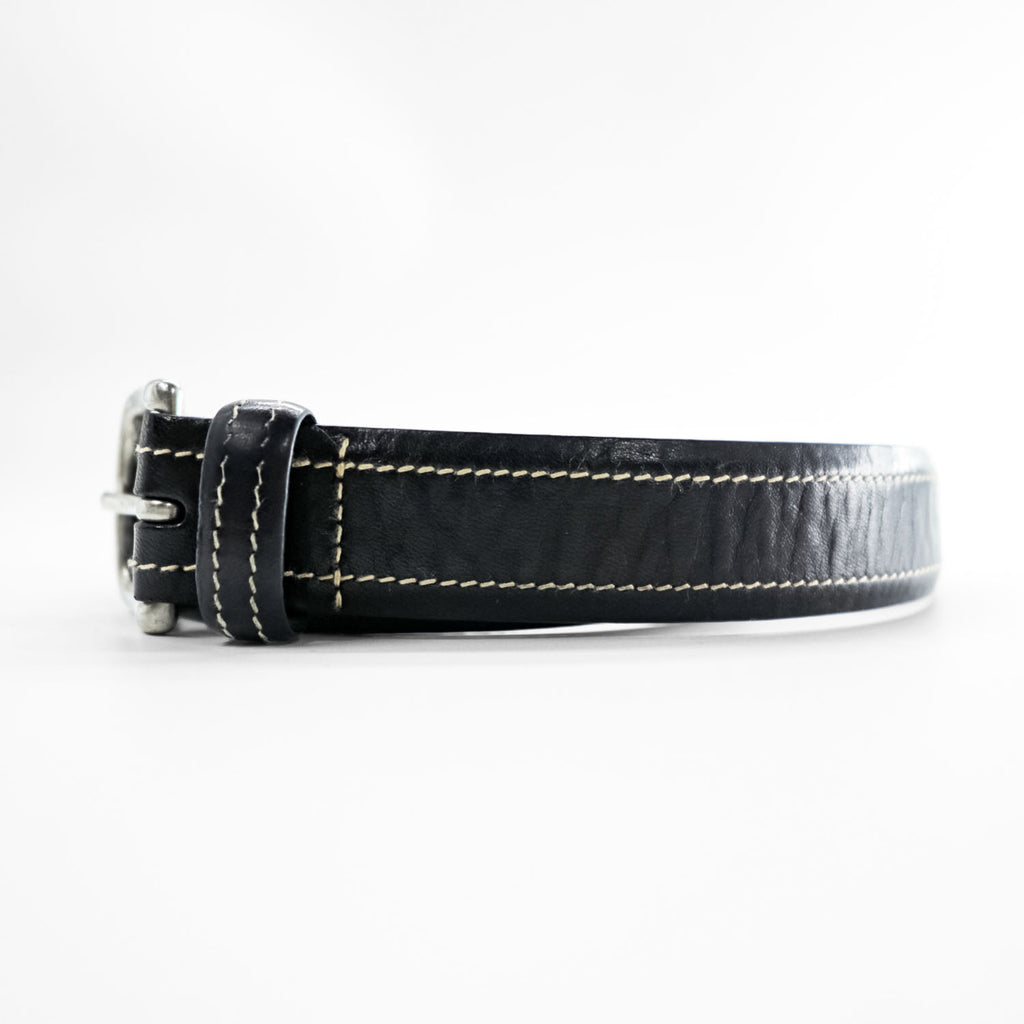 Polo Ralph Lauren イタリアンサドルレザー ベルト ブラック シルバー メタル ピンバックル コントラストステッチ 2110309-001（2枚目）