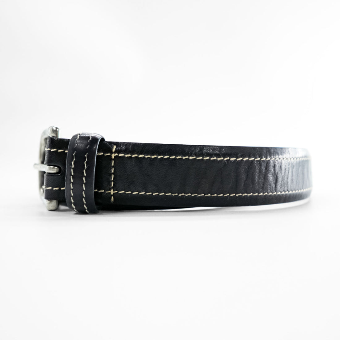 Polo Ralph Lauren イタリアンサドルレザー ベルト ブラック シルバー メタル ピンバックル コントラストステッチ 2110309-001（2枚目）