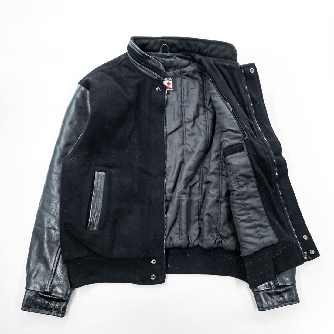 CANADA SPORTSWEAR レザー切替 メルトンウール スタジャン L ブラック ライナー着脱 グラデュエート
