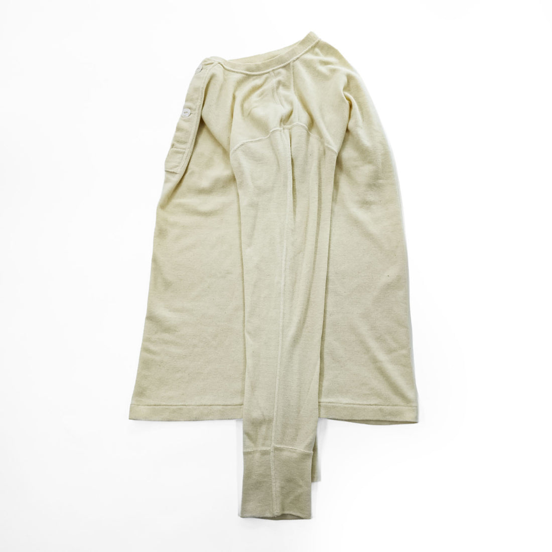 1979 US Military Issue Wool Cotton Henley Thermal Undershirt Natural Medium Vintage 70s