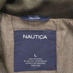 NAUTICA ダブルジップ 本革 レザーフィールドコート ハンティングジャケット L カーキ グリーン 比翼 スタンドカラー