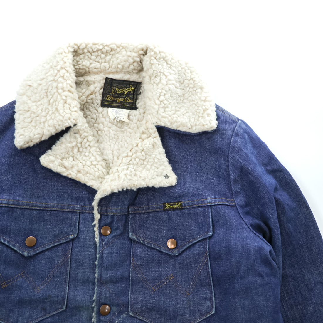 Vintage 1970s Wrangler Wrange Coat Sherpa-Lined Denim Ranch Jacket Made in USA Size M