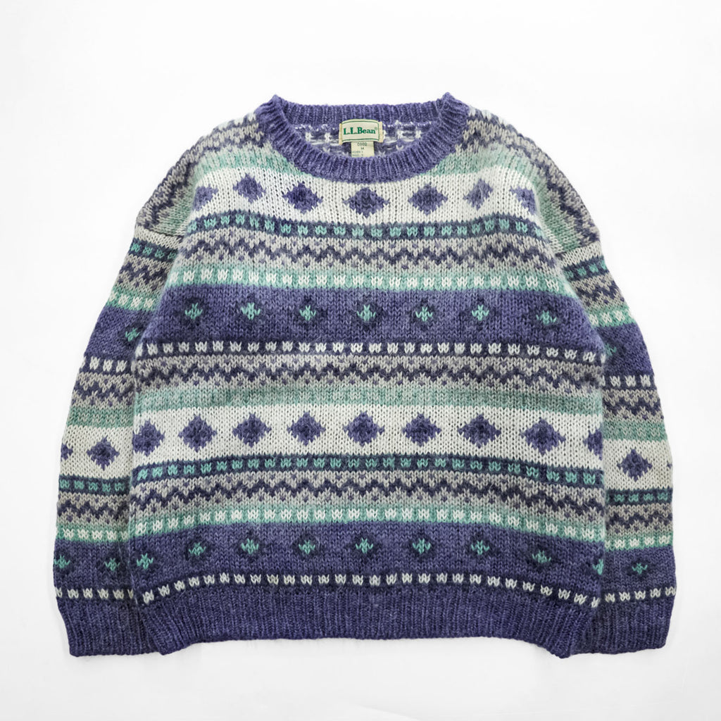 90s L.L.Bean Fair Isle Mohair Blend Knit Sweater Women's M Made in Hong Kong