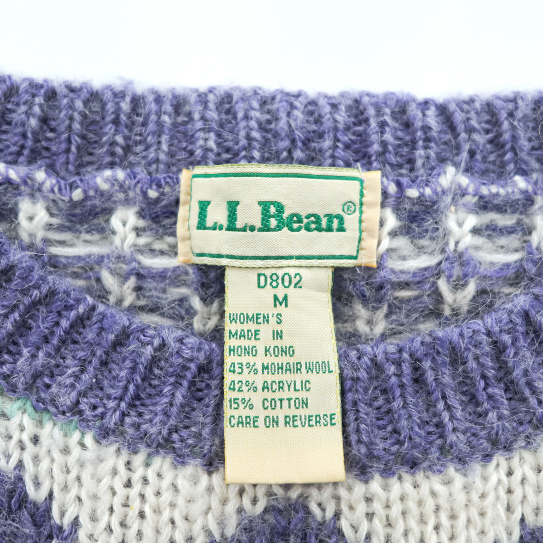 90s L.L.Bean Fair Isle Mohair Blend Knit Sweater Women's M Made in Hong Kong