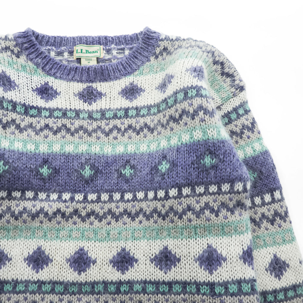 90s L.L.Bean Fair Isle Mohair Blend Knit Sweater Women's M Made in Hong Kong