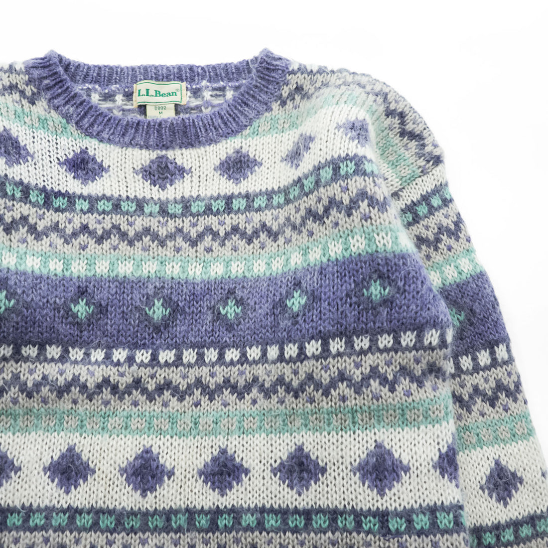 90s L.L.Bean Fair Isle Mohair Blend Knit Sweater Women's M Made in Hong Kong