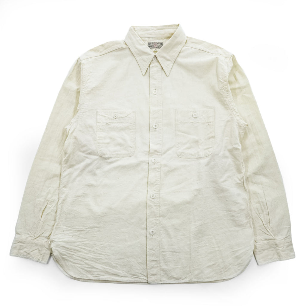 BUZZ RICKSON'S BR25996 Cotton Two-Pocket Work Shirt Ivory Made in Japan Size 16-16 1/2 WHITE CHAMBRAY WORK SHIRT (LONG SLEEVE) 50s